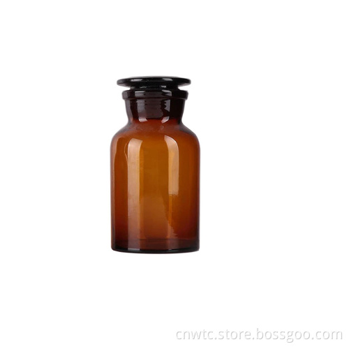 Clear Brown Glass Reagent Bottle with Wide Mouth and Ground Stopper
